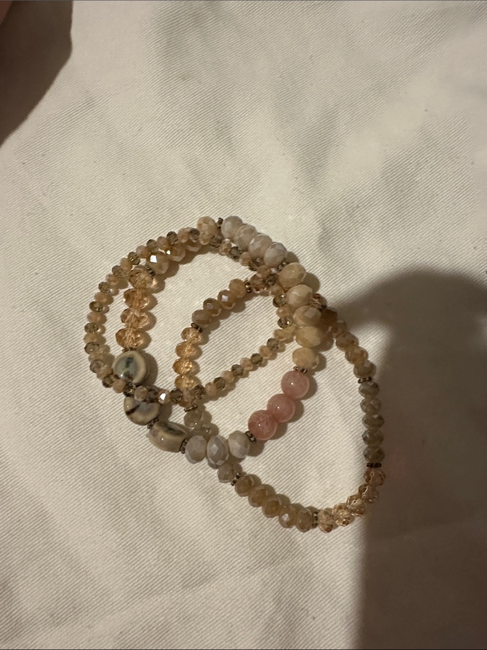Beaded Stretch Bracelet Set - Champagne and Blush
